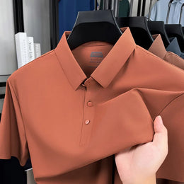 Men's Seamless Polo Shirt - Breathable Nylon-Spandex Blend, Reinforced Collar & Matching Buttons (12 Colors, M-4XL)