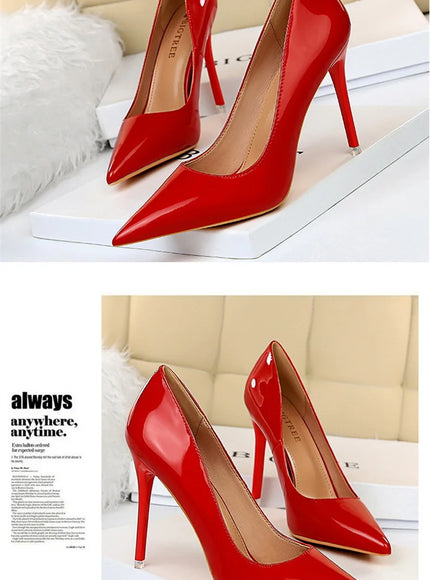 Fashion Simple Patent Leather Thin High Heel Women
