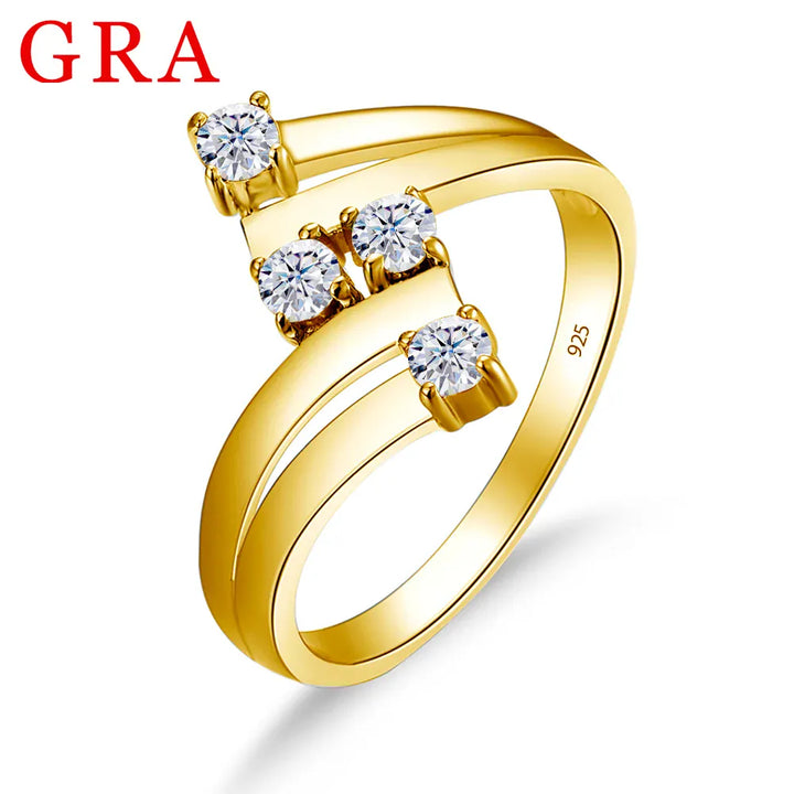 Yellow Gold 4 Stone Full Moissanite Ring With Certificate Real For Women High Quality Wedding Jewellery Pass Diamond Tester Sale