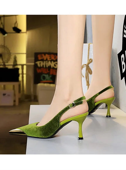 Elegant Women Green High Heel Velvet Pumps Wedding