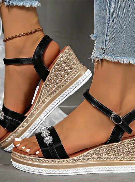 Shiny Large Crystal Chain Wedges Sandals for Women