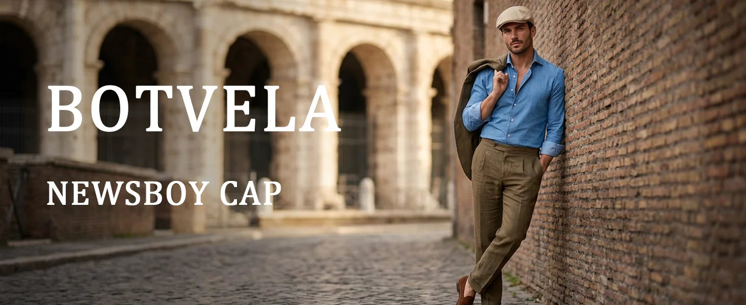 BOTVELA Men Classic Cotton Twill Newsboy Flat Hat Vintage Ivy Outdoor Driving Hat Fitted Cap