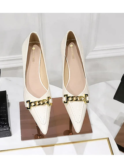 Fashion Metal Chain Decoration Women Pumps Shallow Mouth