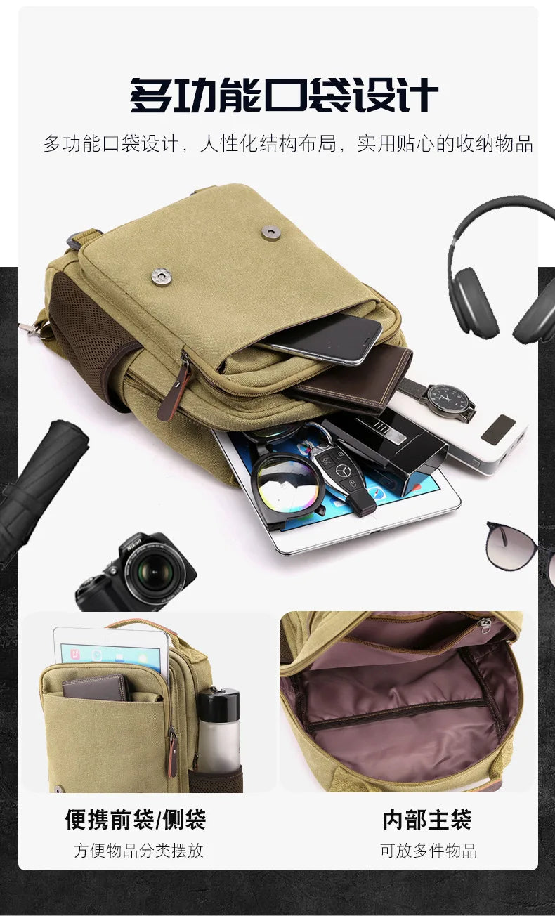 Small Mens Backpack Canvas Casual Backpacks for Men 2025 Mini Male School Bag Rucksack Man Multi-function Crossbody Bag Travel