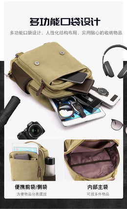 Small Mens Backpack Canvas Casual Backpacks for Men 2025 Mini Male School Bag Rucksack Man Multi-function Crossbody Bag Travel