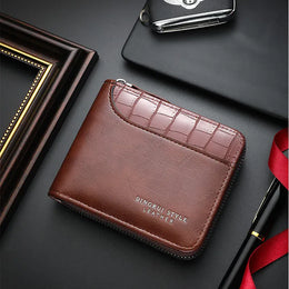Leather Men’s Wallet Luxury Mens Purse Male Zipper Card Holders with Coin Pocket Rfid Wallets Gifts Men Money Bag Birthday Gifts