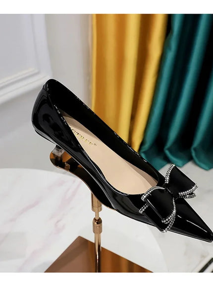 New Fashion Street Style Patent Leather Rhinestone Butterfly-knot