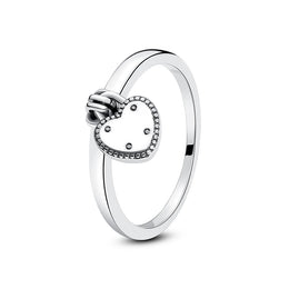 Original 925 Sterling Silver Ring Love Heart Pave CZ Crystal Stackable Rings For Women Wedding Engagement Birthday Gift Jewelry