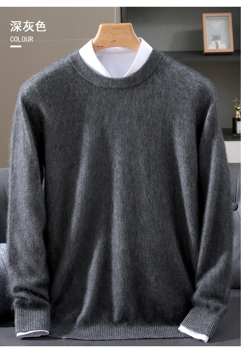 Autumn Winter New Men's Sweater Round Neck Loose Pullover Knitted Sweater Casual Solid Color Thickened 100% Mink Cashmeresweater