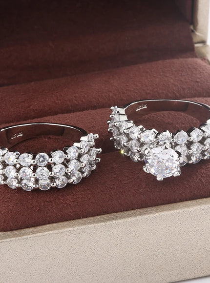 New Fashion Full Star Imitation Diamond Ring European and American Exaggerated Style 925 Silver Plated Wedding Engagement Ring