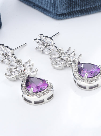 KissIcon Lux Silver Earrings Purple Zircon Drop - Fringe