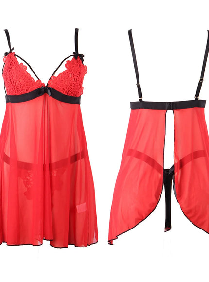 Plus Size Women Red Transparent Mesh Babydoll Chemise Sleepwearnight gown Valentine Birthday Gift from M-5XL