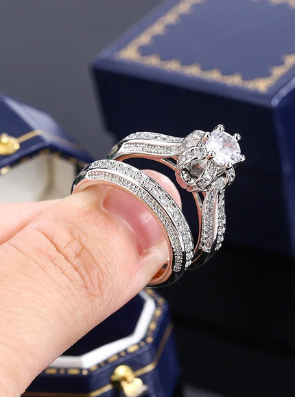 High Quality Crystal Zircon Wedding Ring Set Fashion Big Stone Finger Ring Promise Bridal Engagement S925 Silver Rings for Women