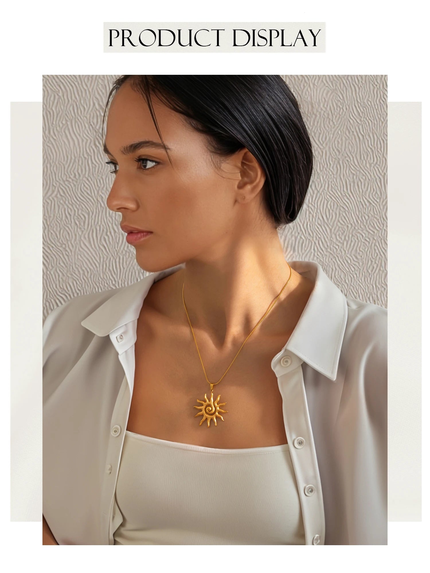 Spiral Sun Pendant Necklace for Women - 18K Gold Plated Hypoallergenic Stainless Steel, Daily Wear & Boho Gift Ideas Jewelry