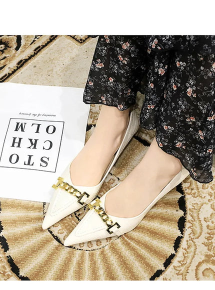 Fashion Metal Chain Decoration Women Pumps Shallow Mouth