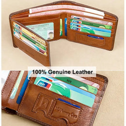 Genuine Leather Wallet for Men RFID Blocking Thin Multifunctional Credit Card Holder Short Money Bag Purse Mens Bifold Wallet