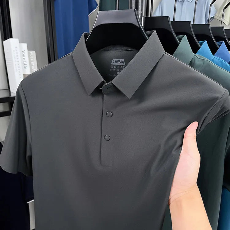 Men's Seamless Polo Shirt - Breathable Nylon-Spandex Blend, Reinforced Collar & Matching Buttons (12 Colors, M-4XL)