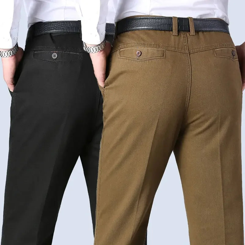 New Arrival 100% Cotton Summer Autumn Men's Casual Pants Fashion Solid Black Beige Gentle Thicken Trousers Brand Smart Suit Pant