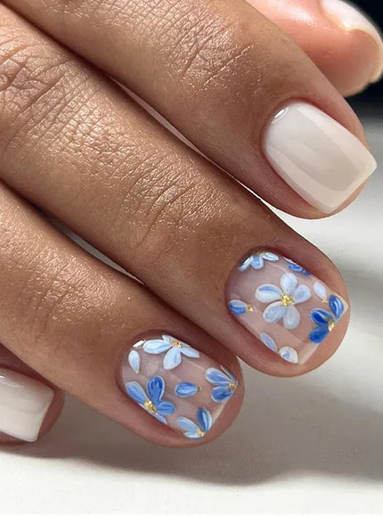 KissIcon Flower Short Brown Full Cover Nails -