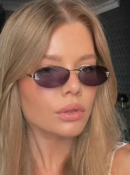 Diamond Letter Rimless Oval Sunglasses