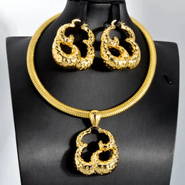 Gold Color Collar Necklace Earrings Jewelry Set For Women Dubai Africa Luxury Quality Jewellery Party Wedding Accessories