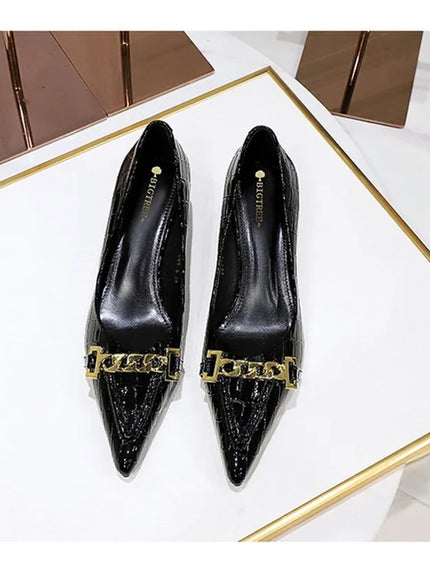Fashion Metal Chain Decoration Women Pumps Shallow Mouth