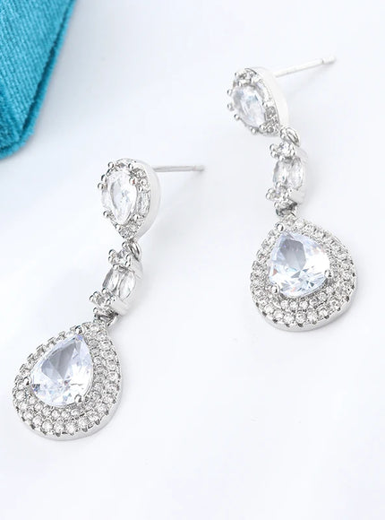 KissIcon Drop CZ Pendant Earrings - Sparkling Silver Shine