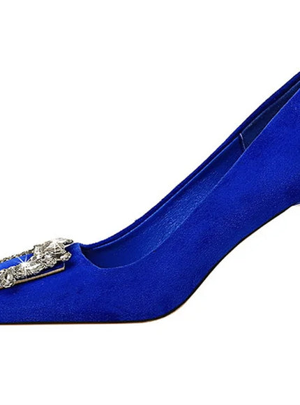Fashion Women High Heels Metal Rhinestone Buckle Square