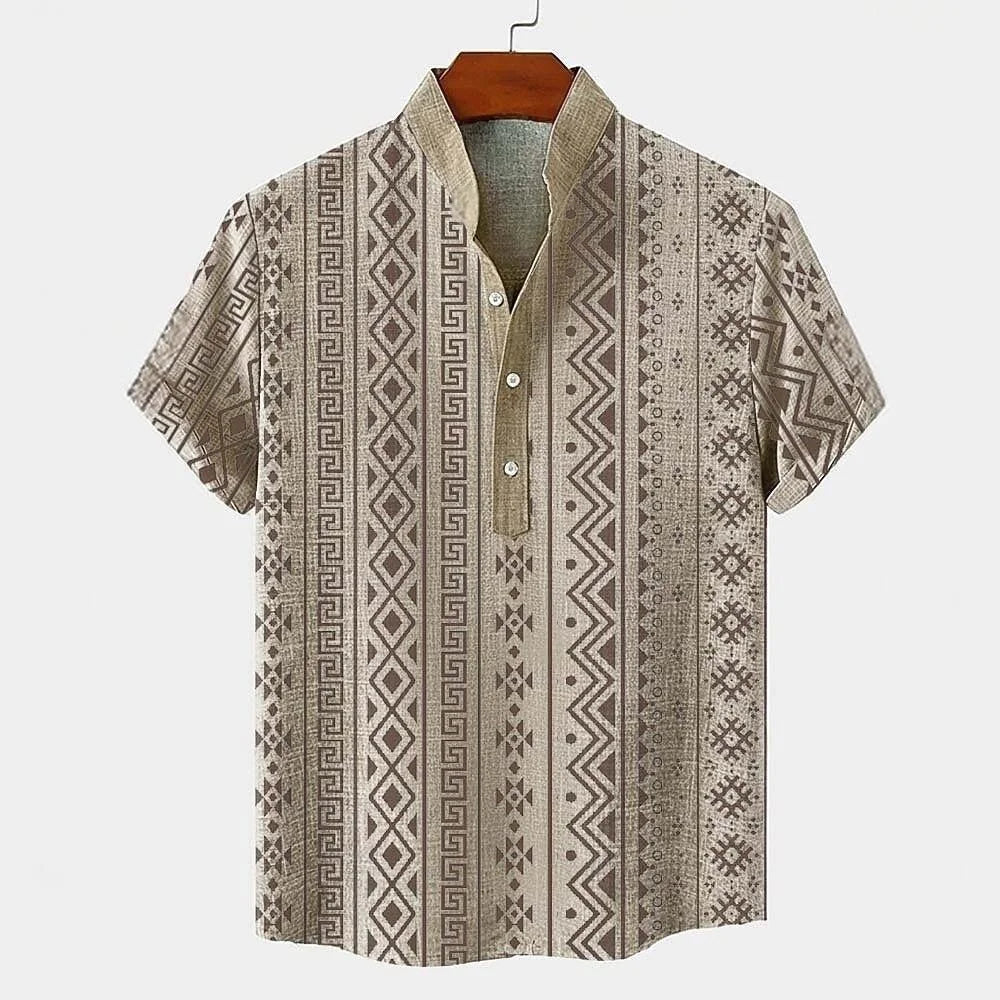 Men's Linen Short Sleeved Shirt, Button Design, Digital Printing, Casual and Comfortable, Fashionable to Wear