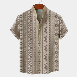 Men's Linen Short Sleeved Shirt, Button Design, Digital Printing, Casual and Comfortable, Fashionable to Wear