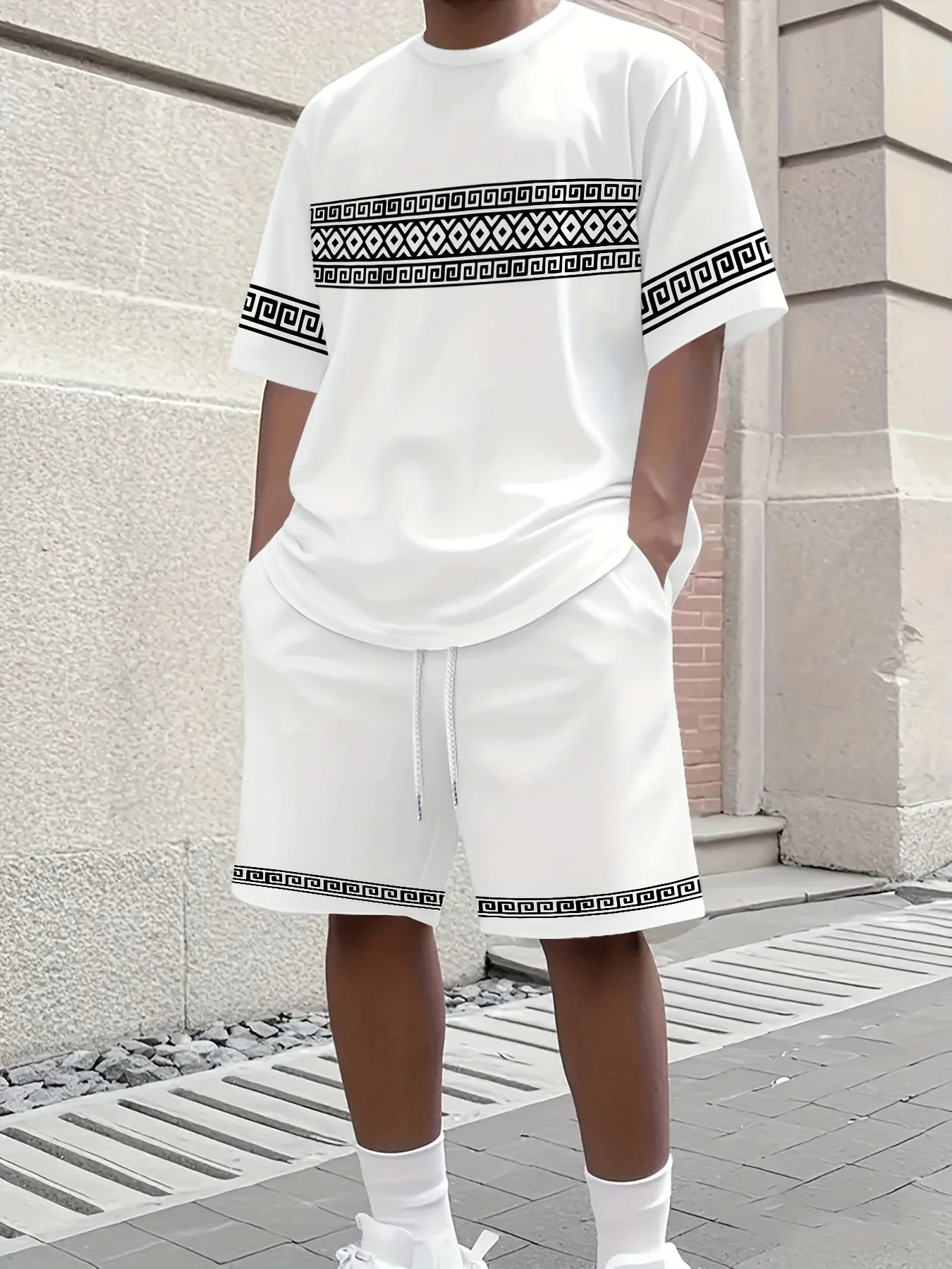 Summer Casual Men's T-Shirt and Shorts Set 2026 Sportswear Set Plus Size Short-Sleeve T-Shirt Drawstring Pocket Shorts Set