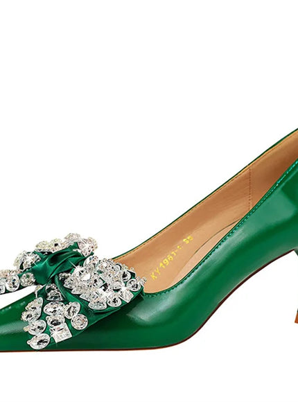 Women Green Pointed Toe Pumps Wedding Middle Low
