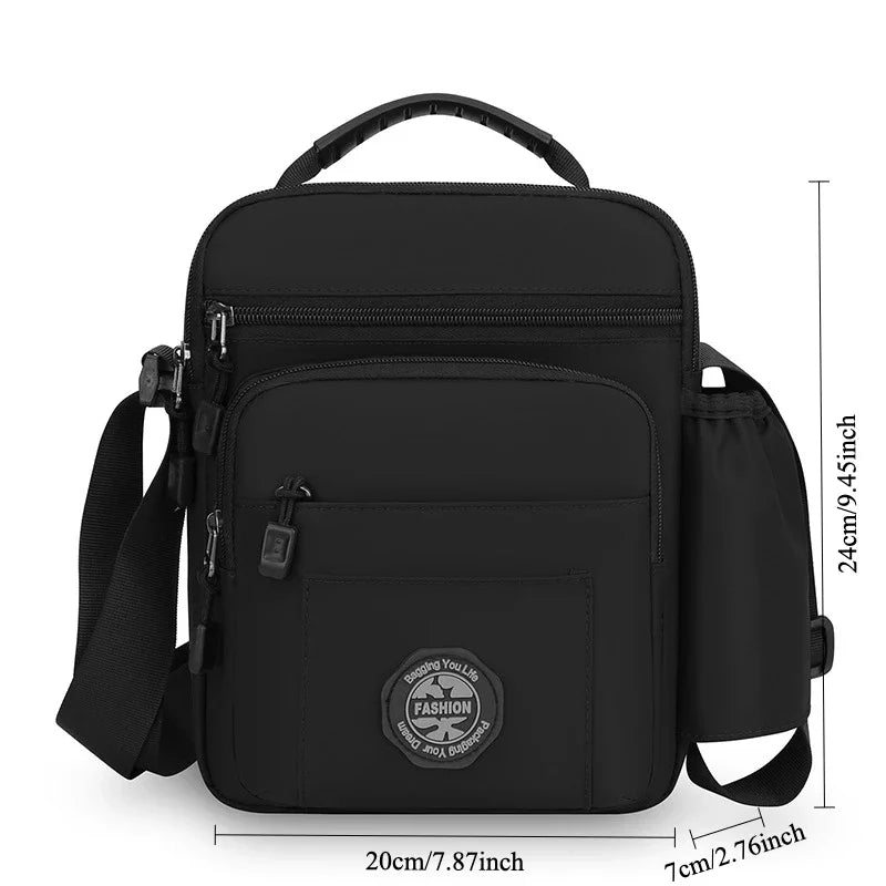 Mens Nylon Crossbody Bag Wear Resistant Multi Compartments Adjustable Strap For Hiking Cycling Work Errands Outdoor Daily Carry