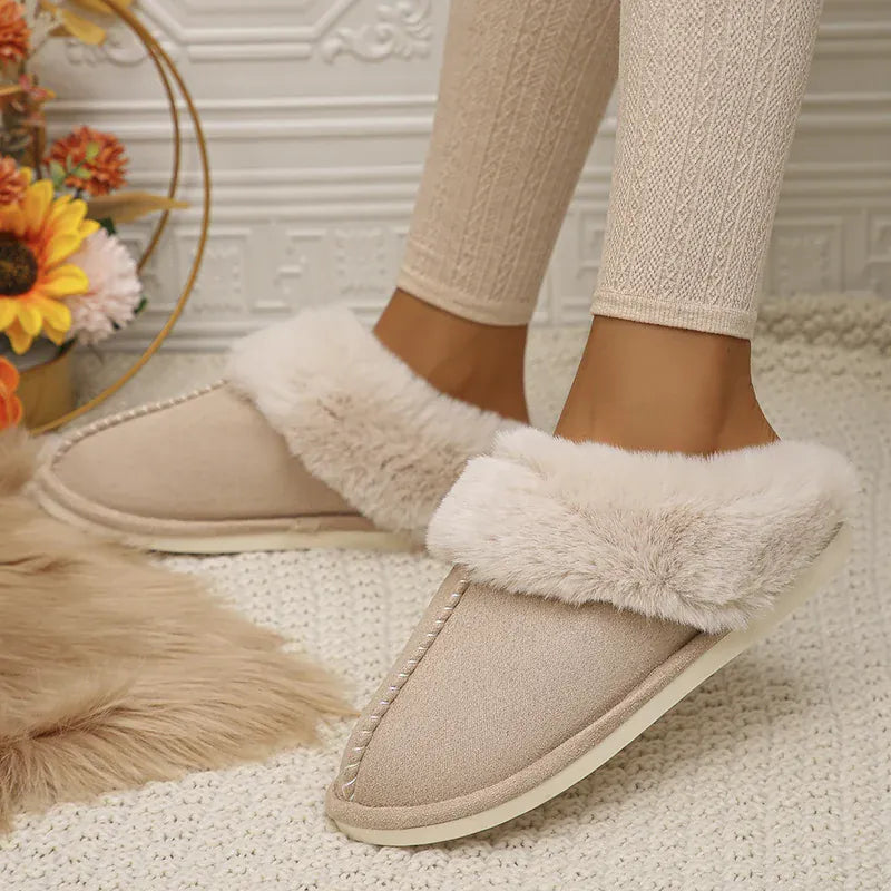 KissICON Closed Toe Warm Cotton Slippers Women Faux Fur