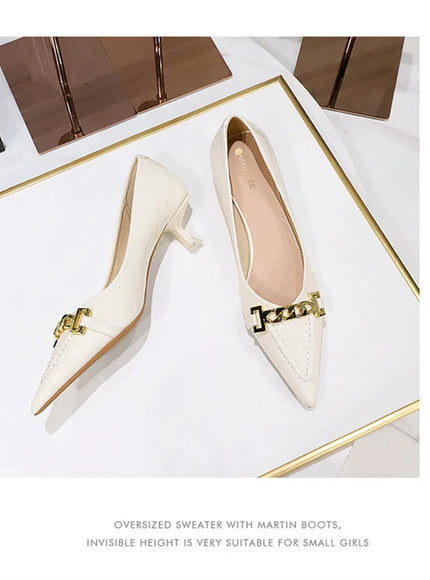 Fashion Metal Chain Decoration Women Pumps Shallow Mouth