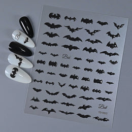 5D Skeleton Bat Halloween Nail Art Stickers y2k Black Bat White Skull Adhesive Emobossed Nail Decorative Decals Halloween Slider