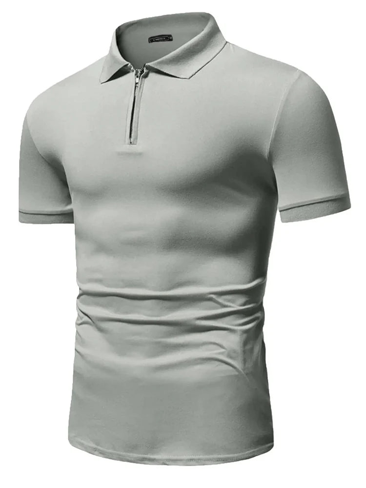 Men's polo shirt solid color short-sleeved zipper lapel T-shirt casual top