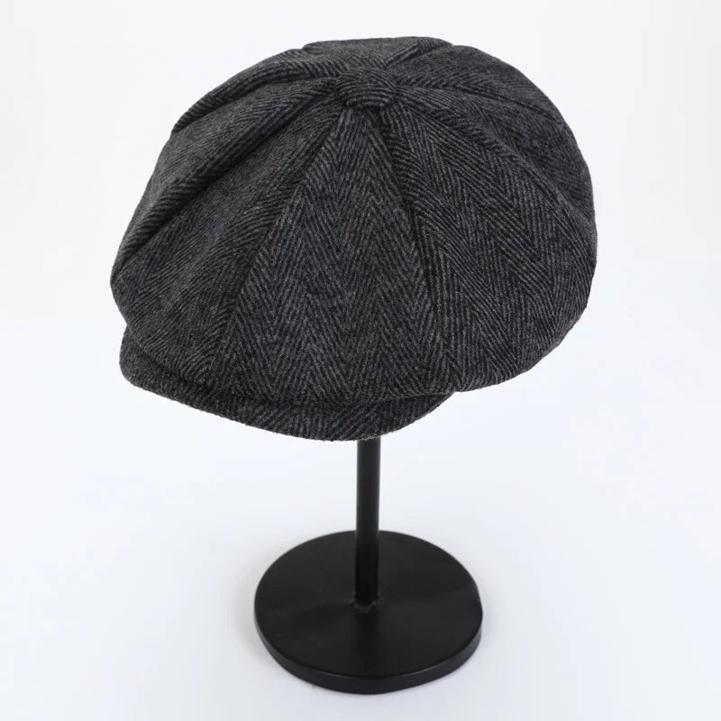 Men's Tweed British Newsboy Hat Herringbone Gatsby Hat Street Hats Octagonal Brim Hat Four Seasons Hip Hop Beret Painter Hat