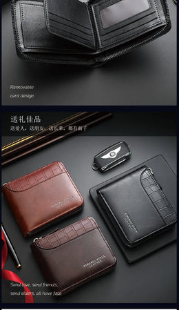 Leather Men’s Wallet Luxury Mens Purse Male Zipper Card Holders with Coin Pocket Rfid Wallets Gifts Men Money Bag Birthday Gifts
