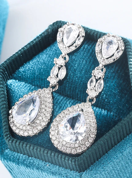 KissIcon Drop CZ Pendant Earrings - Sparkling Silver Shine