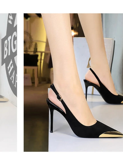 European American Style Metal Pointed High Heels Slim