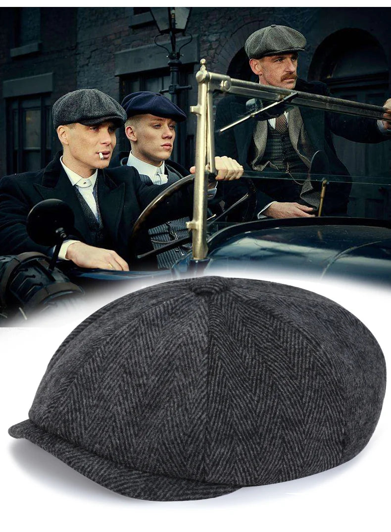 Men's Tweed British Newsboy Hat Herringbone Gatsby Hat Street Hats Octagonal Brim Hat Four Seasons Hip Hop Beret Painter Hat