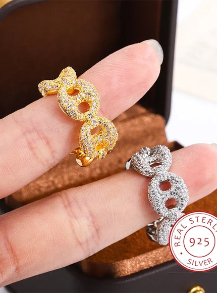 KissIcon Interwoven Shiny White Zircon Ring Silver Plated