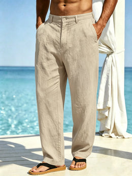 New Summer Men's Breathable, Smooth Linen Wide-Leg Straight Casual Trousers For Beach, Travel And Vacation