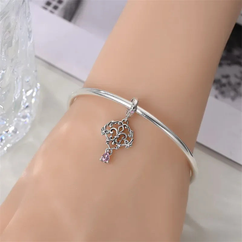 KissICON 925 Silver Plated Magic Mirror Princess Angel Pink Charm Beads Suitable Fit Pan 925 Original Bracelet Exquisite Diy Jewelry