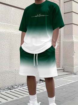 Summer Casual Men's T-Shirt and Shorts Set 2026 Sportswear Set Plus Size Short-Sleeve T-Shirt Drawstring Pocket Shorts Set