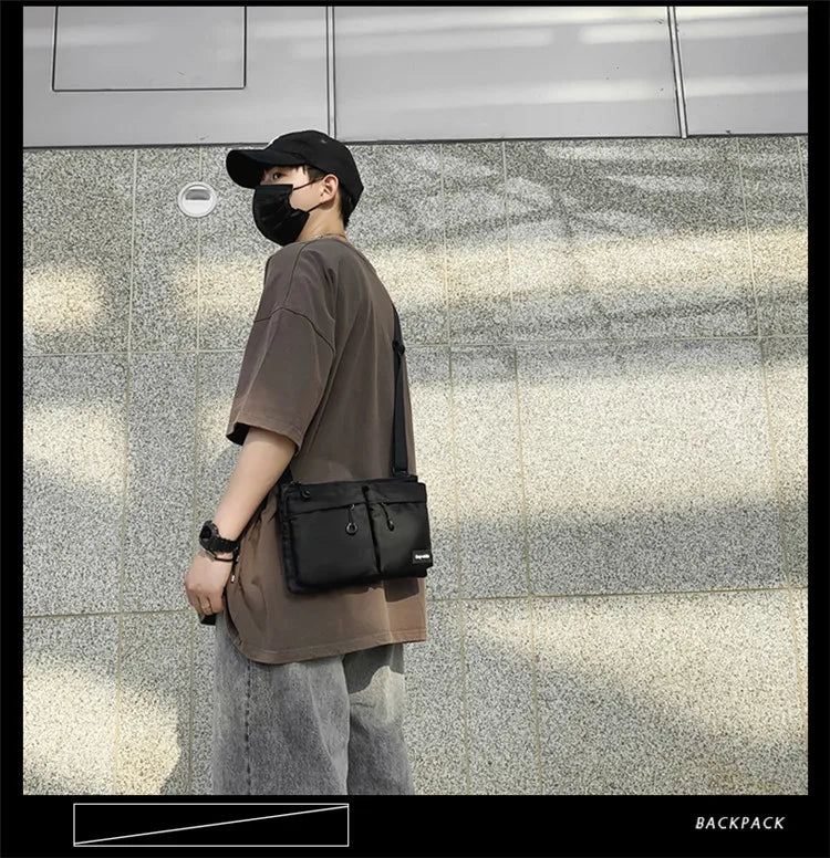 Casual Sporty Black Crossbody Bag Men's Messenger Bag Green Cloth Small Square Bag Suitable for Work Versatile Shoulder Bag
