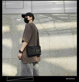 Casual Sporty Black Crossbody Bag Men's Messenger Bag Green Cloth Small Square Bag Suitable for Work Versatile Shoulder Bag