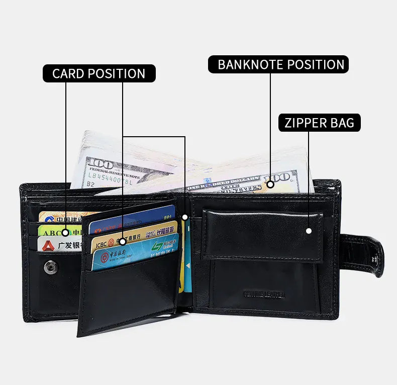 Leather Mens Wallet with Coin Pocket Genuine Leather Wallet for Men Short Style