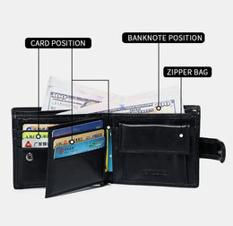 Leather Mens Wallet with Coin Pocket Genuine Leather Wallet for Men Short Style